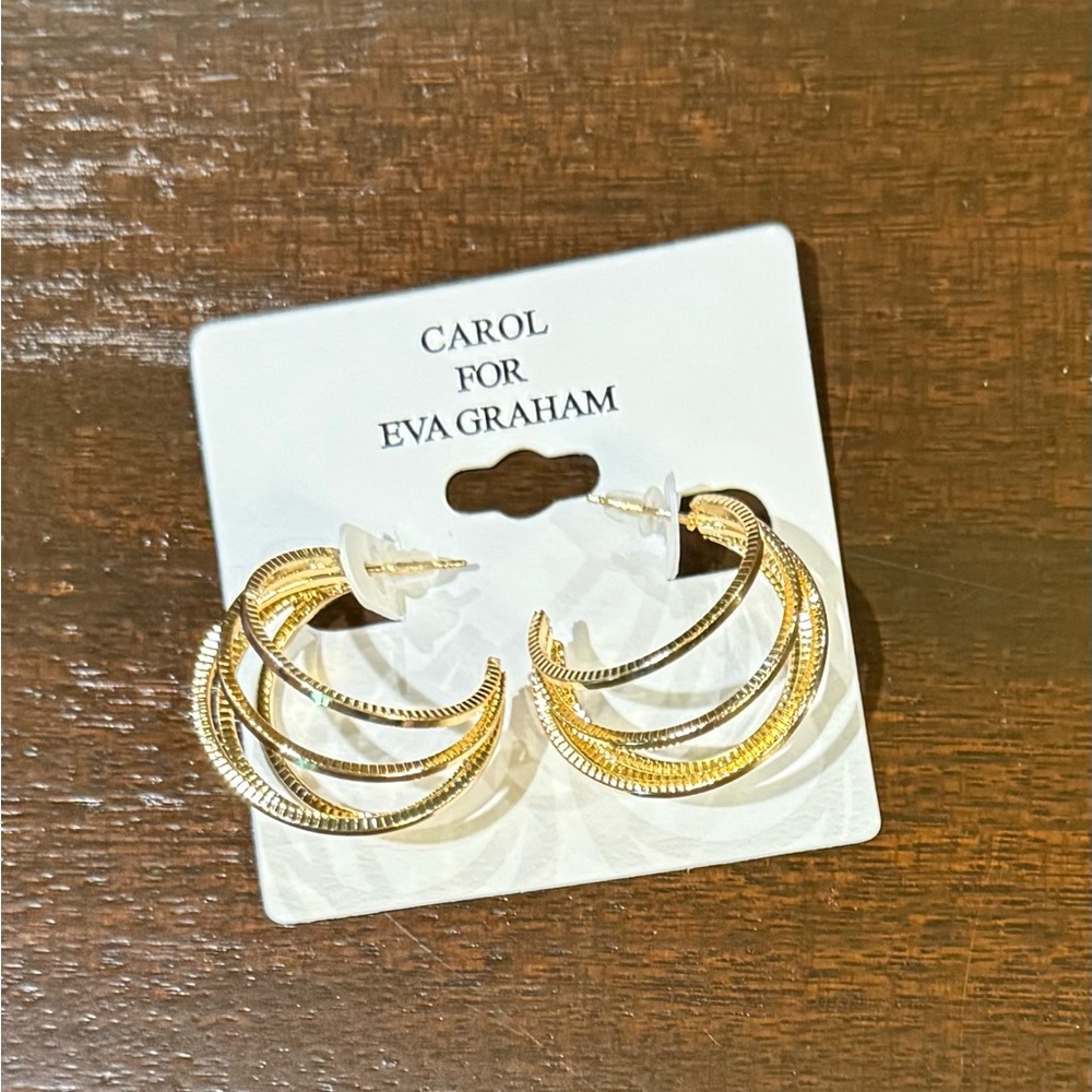 NWT Carol for Eva Graham Gold Hoop Pierced‎ Earrings
